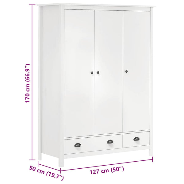 Kleiderschrank mit 3 Türen Hill Weiß 127x50x170 cm Kiefernholz