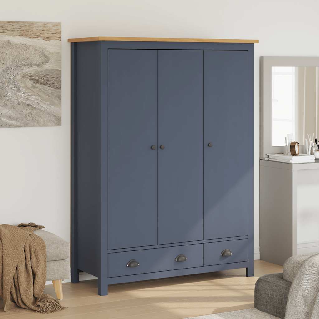 Kleiderschrank mit 3 Türen Hill Grau 127x50x170 cm Kiefernholz