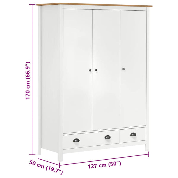 Kleiderschrank mit 3 Türen Hill Weiß 127x50x170 cm Kiefernholz