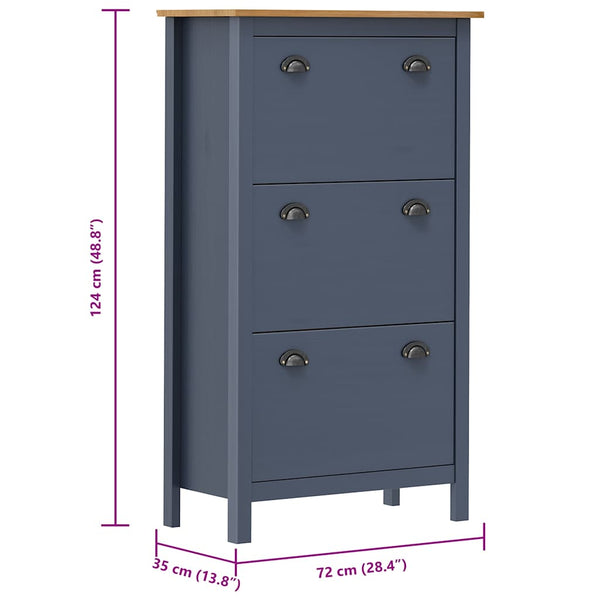 Schuhschrank Hill Grau 72x35x124 cm Massivholz Kiefer