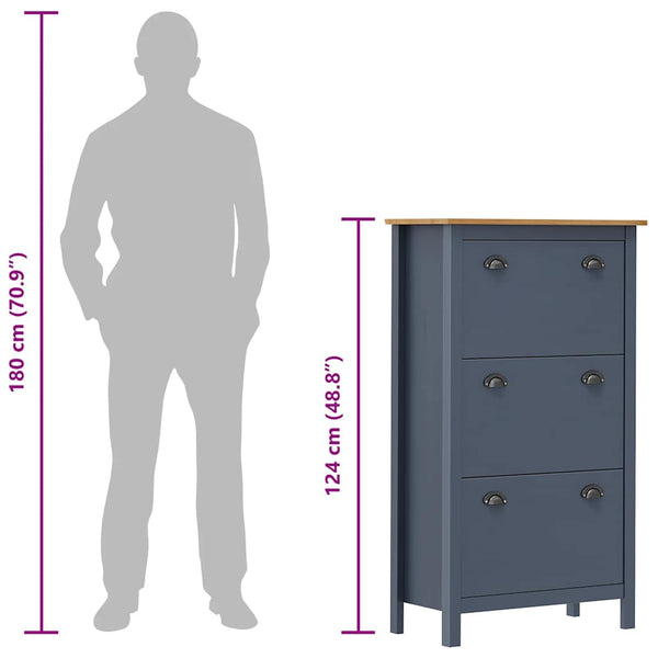 Schuhschrank Hill Grau 72x35x124 cm Massivholz Kiefer