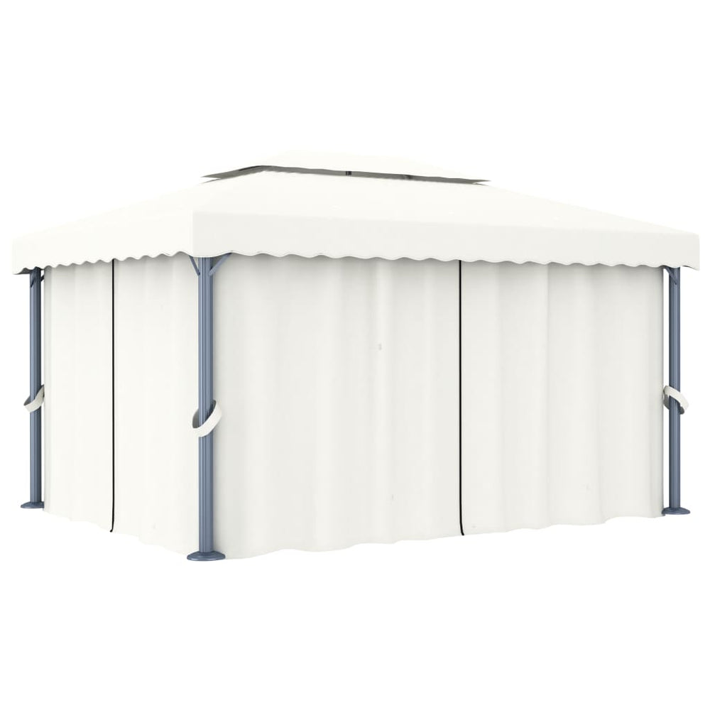 vidaXL Pavillon avec rideaux 4x3 m Crème Aluminium