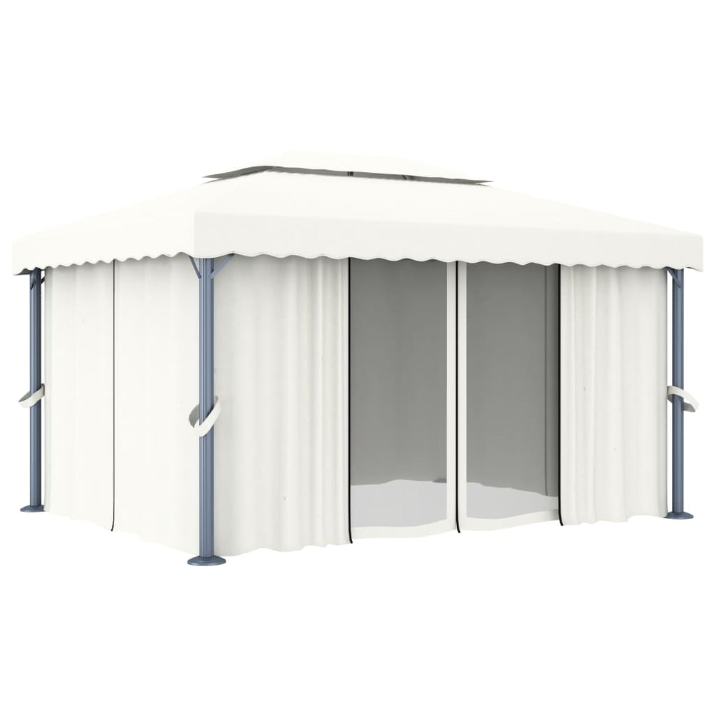 vidaXL Pavillon avec rideaux 4x3 m Crème Aluminium