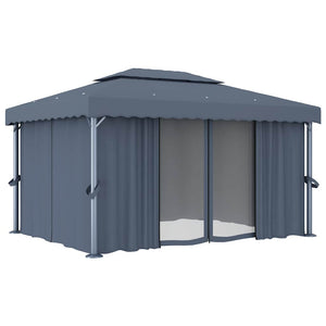 vidaXL Pavillon avec rideaux 4x3 m anthracite aluminium