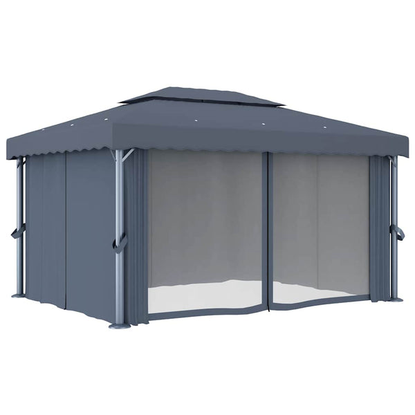 vidaXL Pavillon avec rideaux 4x3 m anthracite aluminium
