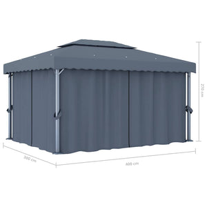 vidaXL Pavillon avec rideaux 4x3 m anthracite aluminium