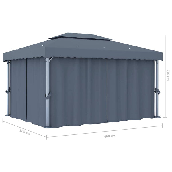 vidaXL Pavillon avec rideaux 4x3 m anthracite aluminium