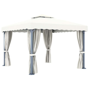 vidaXL Pavillon avec rideaux 3x3 m Crème Aluminium