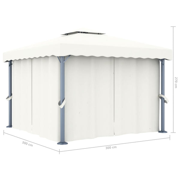 vidaXL Pavillon avec rideaux 3x3 m Crème Aluminium