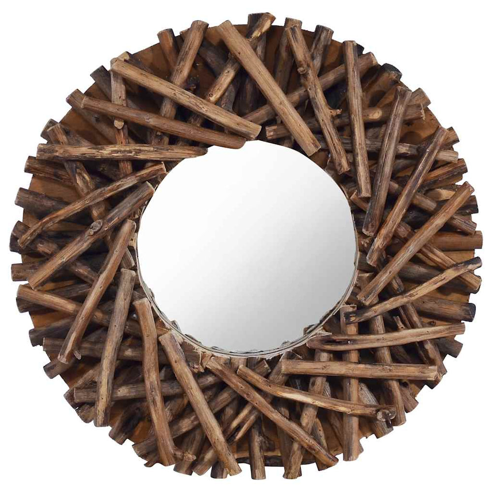 vidaXL Miroir mural 40 cm teck rond