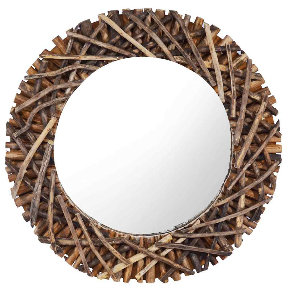 vidaXL Miroir mural 60 cm teck Rond