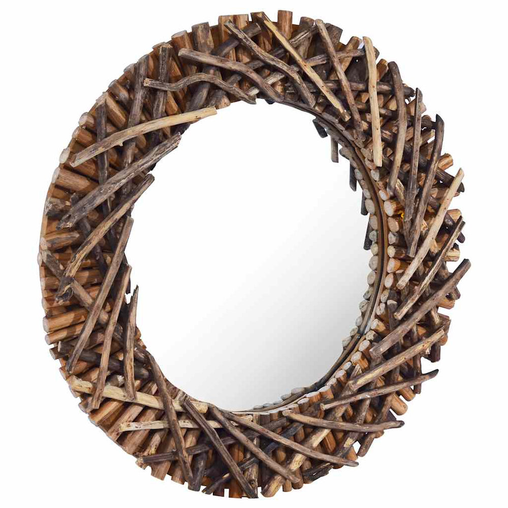 vidaXL Miroir mural 60 cm teck Rond