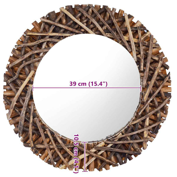 Wandspiegel 60 cm Teak Rund