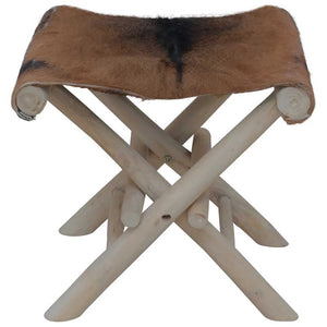 Klapphocker Ziegenleder und Massivholz Teak