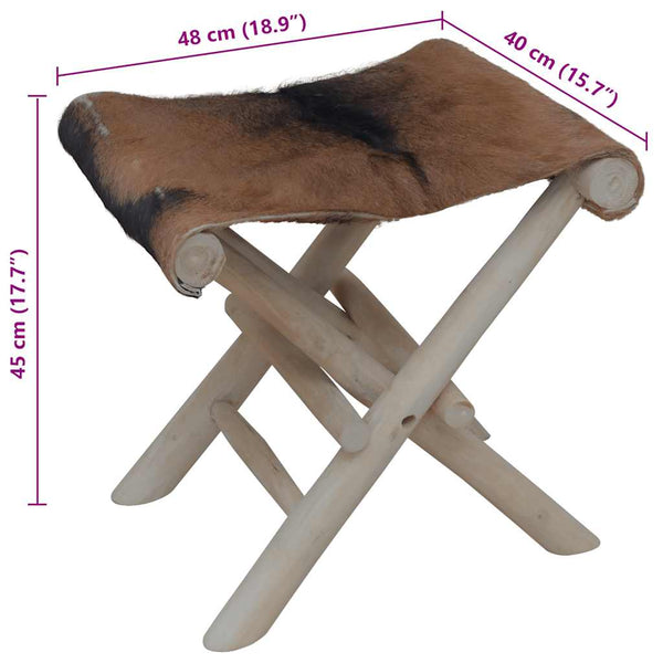 Klapphocker Ziegenleder und Massivholz Teak