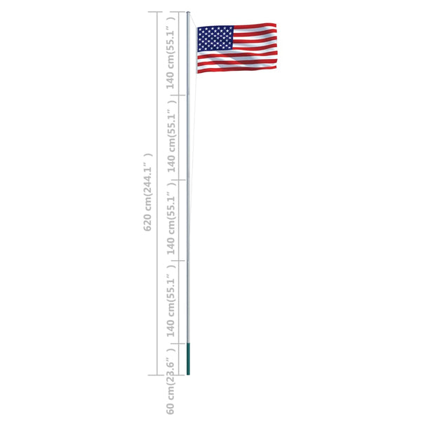Flagge der Vereinigten Staaten und Mast Aluminium 6,2 m