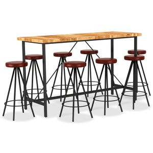 9-tlg. Bar-Set Massivholz Akazie und Echtleder