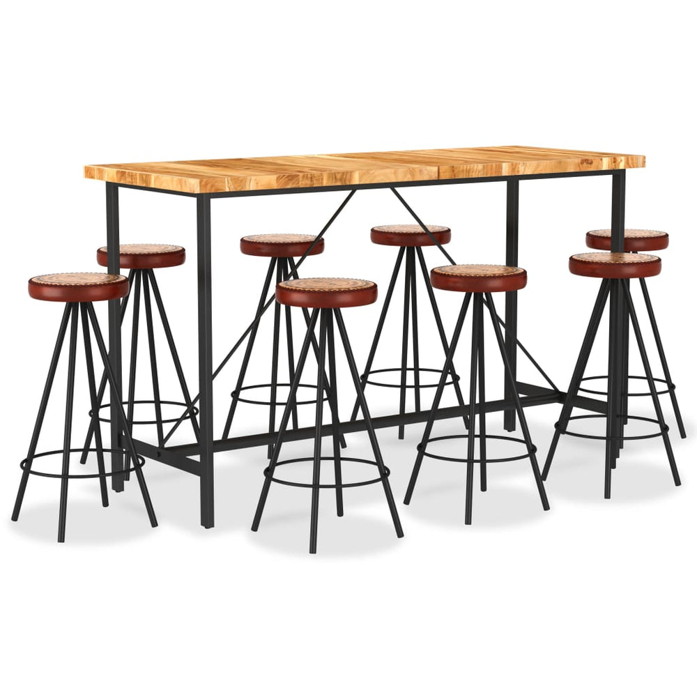 9-tlg. Bar-Set Massivholz Akazie, Echtleder und Canvas