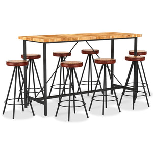 9-tlg. Bar-Set Massivholz Akazie, Echtleder und Canvas