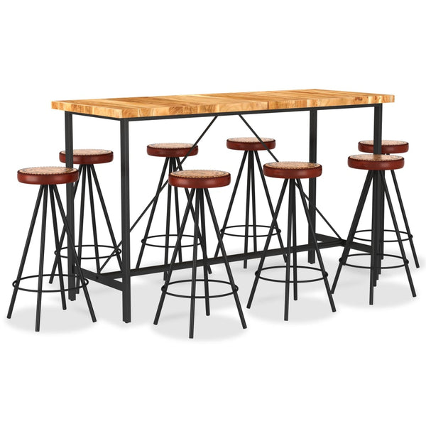 9-tlg. Bar-Set Massivholz Akazie, Echtleder und Canvas