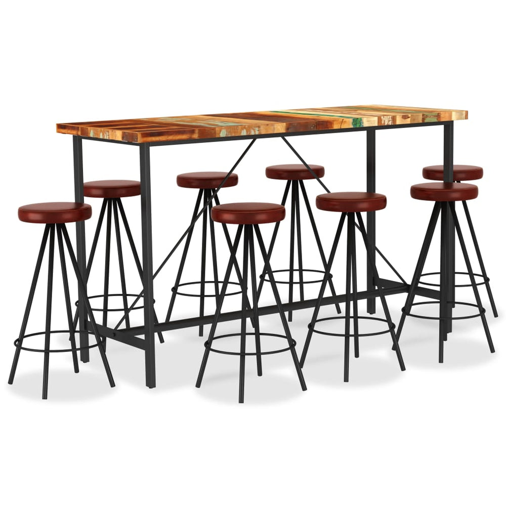 9-tlg. Bar-Set Recyceltes Massivholz und Echtleder