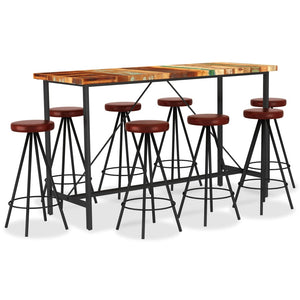9-tlg. Bar-Set Recyceltes Massivholz und Echtleder