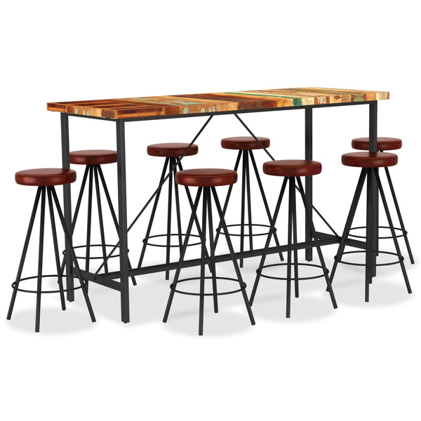 9-tlg. Bar-Set Recyceltes Massivholz und Echtleder
