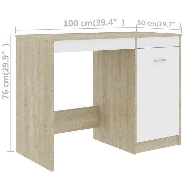 Schreibtisch Weiß Sonoma-Eiche 100 cm