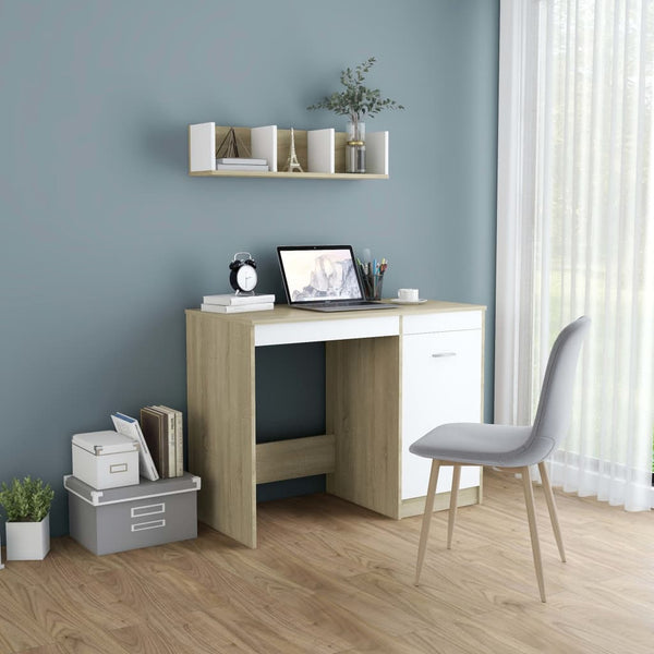 Schreibtisch Weiß Sonoma-Eiche 100 cm