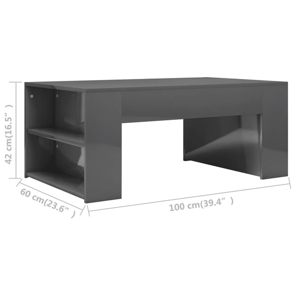 Hochglanz Couchtisch Grau 100x60 cm