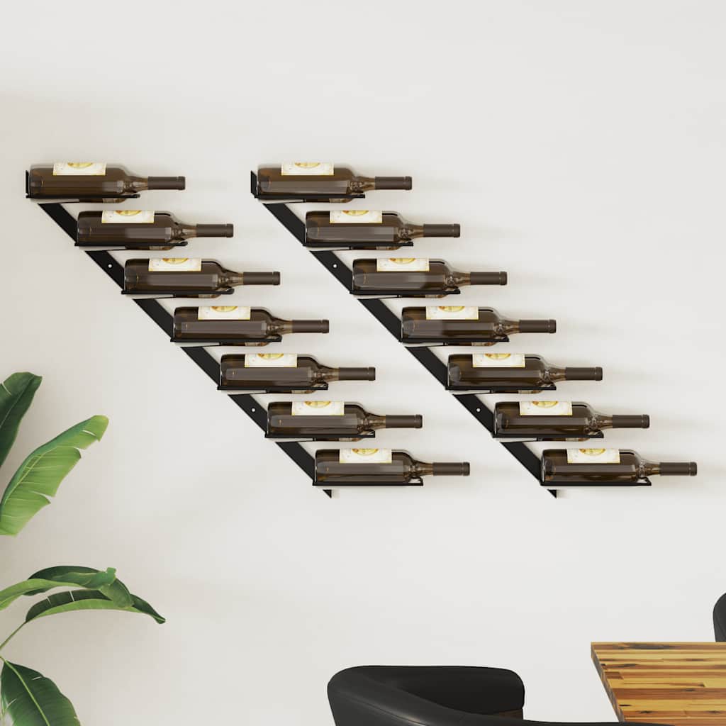 Wand-Weinregale für 14 Flaschen 2 Stk. Schwarz Metall
