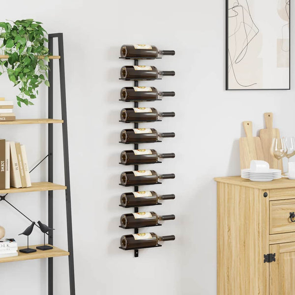 Wand-Weinregal für 10 Flaschen Schwarz Metall