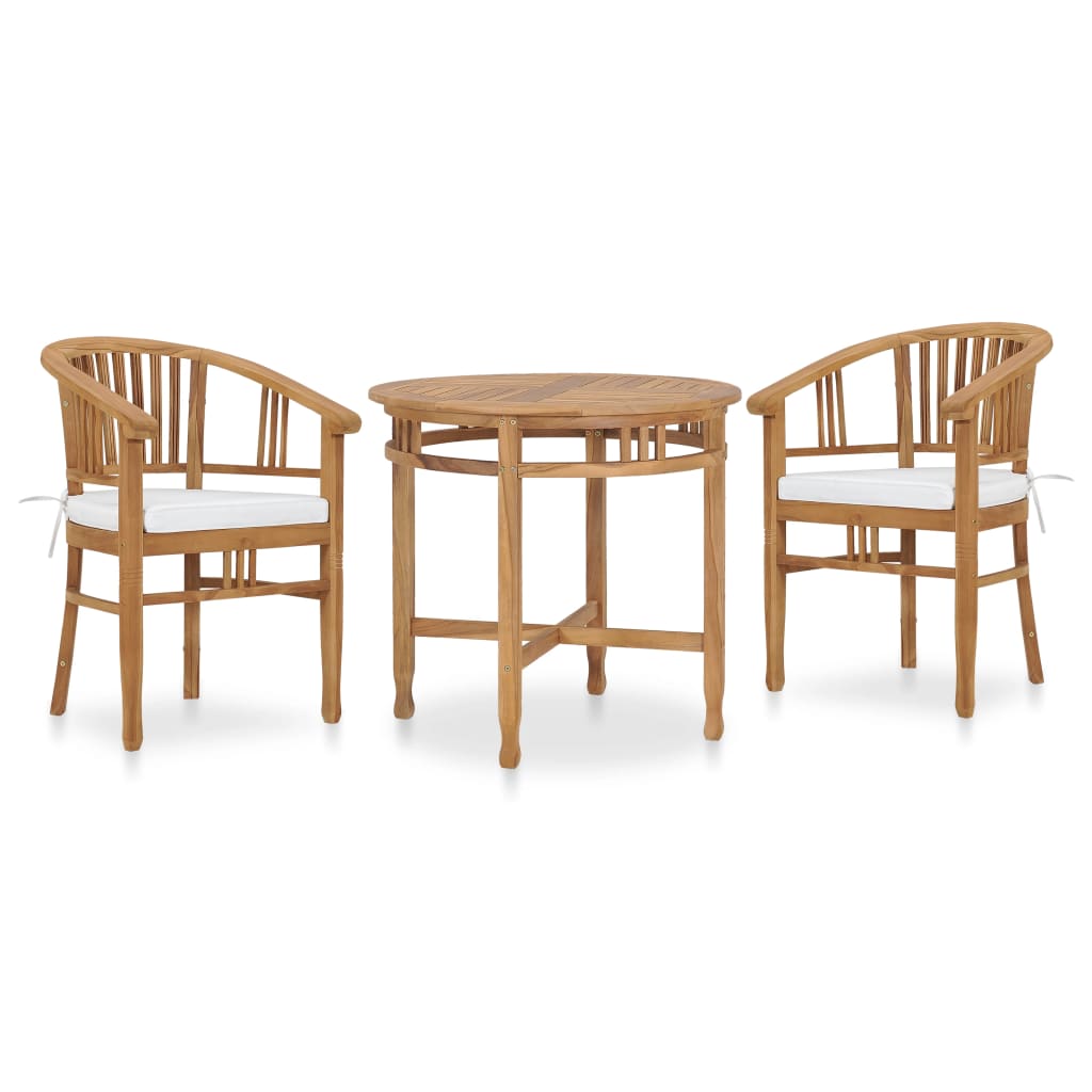 3-tlg. Garten-Essgruppe mit Sitzpolstern Teak Massivholz