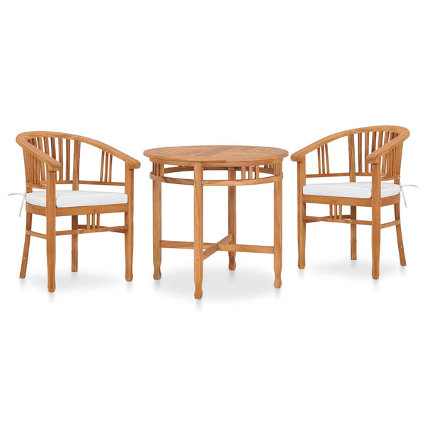 3-tlg. Garten-Essgruppe mit Sitzpolstern Teak Massivholz