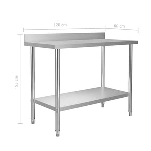 Küchen-Arbeitstisch mit Aufsatzboard 120×60×93 cm Edelstahl