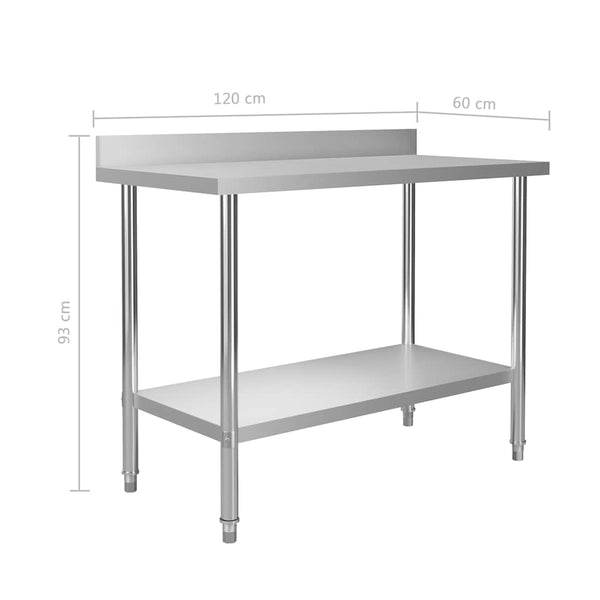 Küchen-Arbeitstisch mit Aufsatzboard 120×60×93 cm Edelstahl