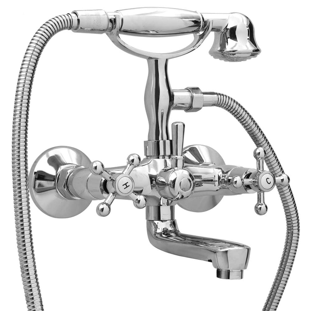 vidaXL 2-Handle Bathtub Faucet and Hand Shower Chrome