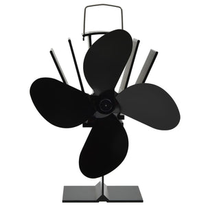 Wärmebetriebener Ofenventilator, 4 Blätter, Schwarz