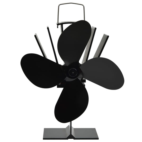 Wärmebetriebener Ofenventilator, 4 Blätter, Schwarz