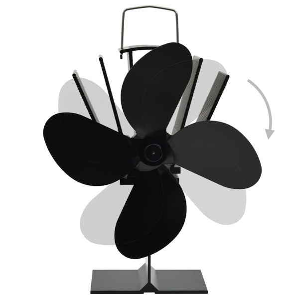 Wärmebetriebener Ofenventilator, 4 Blätter, Schwarz
