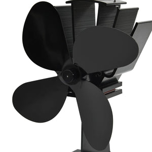 Wärmebetriebener Ofenventilator, 4 Blätter, Schwarz