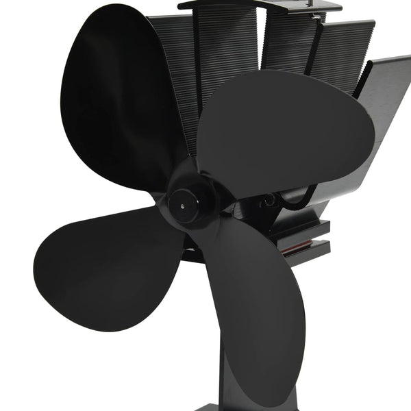 Wärmebetriebener Ofenventilator, 4 Blätter, Schwarz
