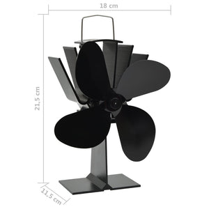Wärmebetriebener Ofenventilator, 4 Blätter, Schwarz