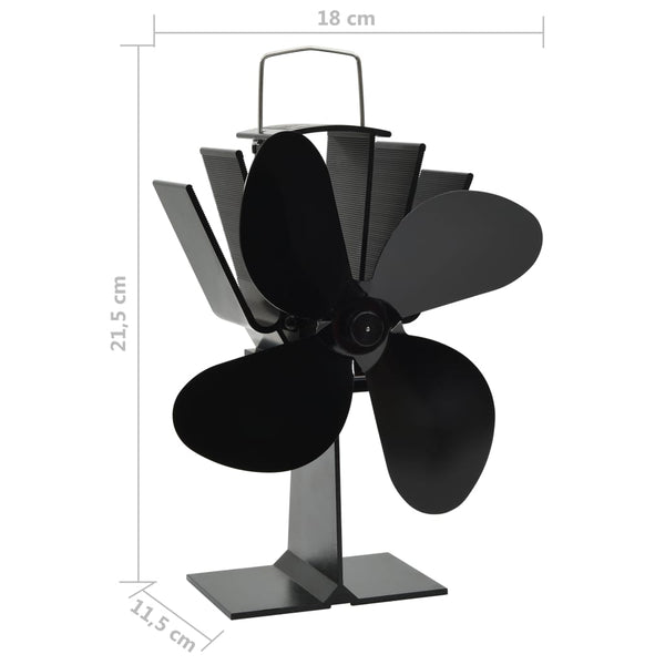 Wärmebetriebener Ofenventilator, 4 Blätter, Schwarz