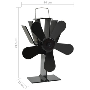 Wärmebetriebener Ofenventilator 5-Blatt Schwarz