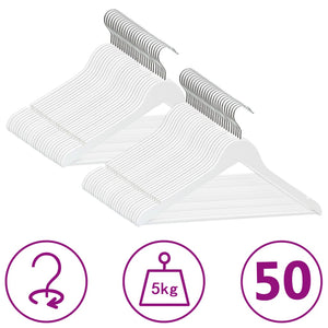 50 Stk. Kleiderbügel-Set Rutschfest Weiß Hartholz