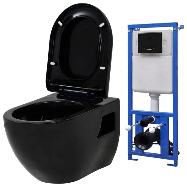 Hänge-Toilette mit Unterputzspülkasten Keramik Schwarz