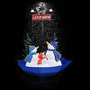 Weihnachtsbaum mit Schnee und Schirm-Fuß Blau 170 cm PVC