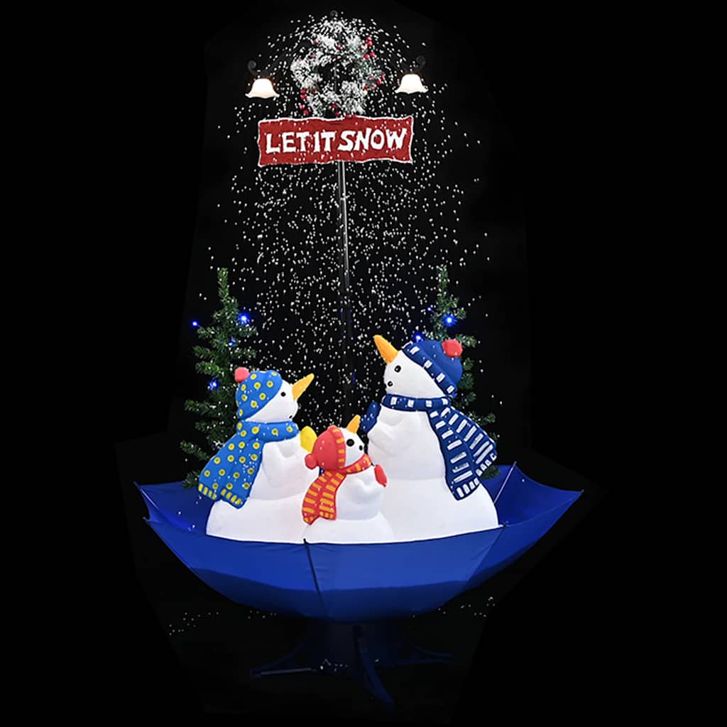 Weihnachtsbaum mit Schnee und Schirm-Fuß Blau 170 cm PVC