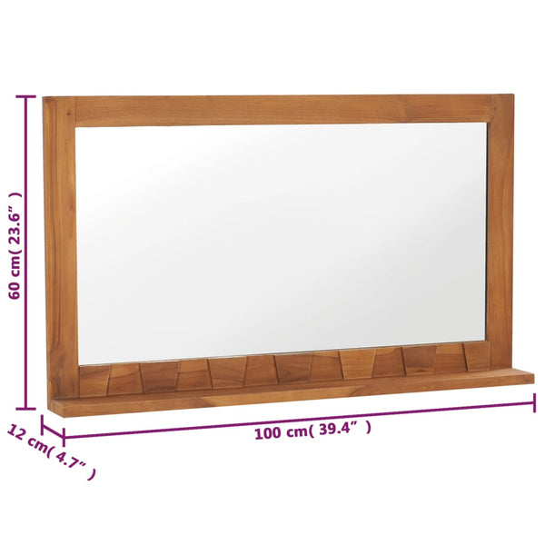 Wandspiegel mit Regal 100×12×60 cm Teak Massivholz